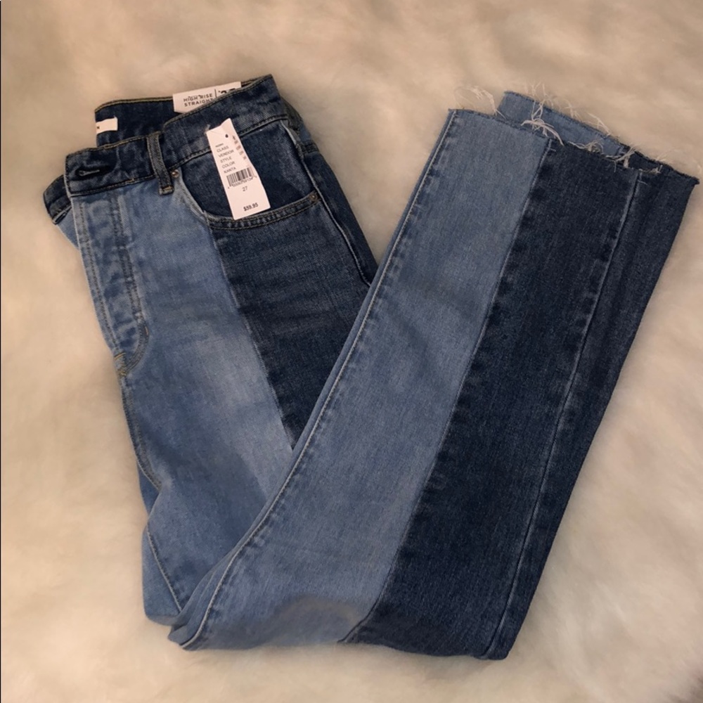 Two-Toned High Rise Straight Leg